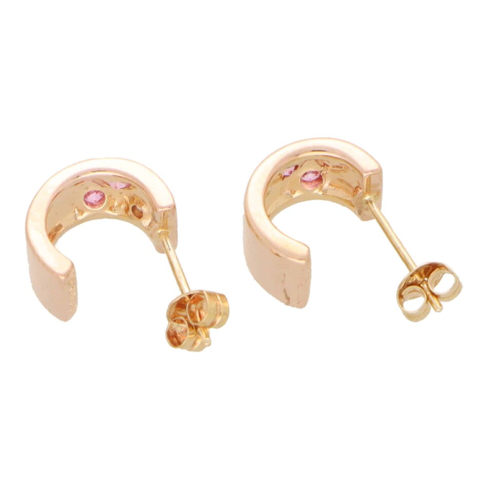 Vintage Scattered Pink Sapphire Hoop Earrings in Rose Gold