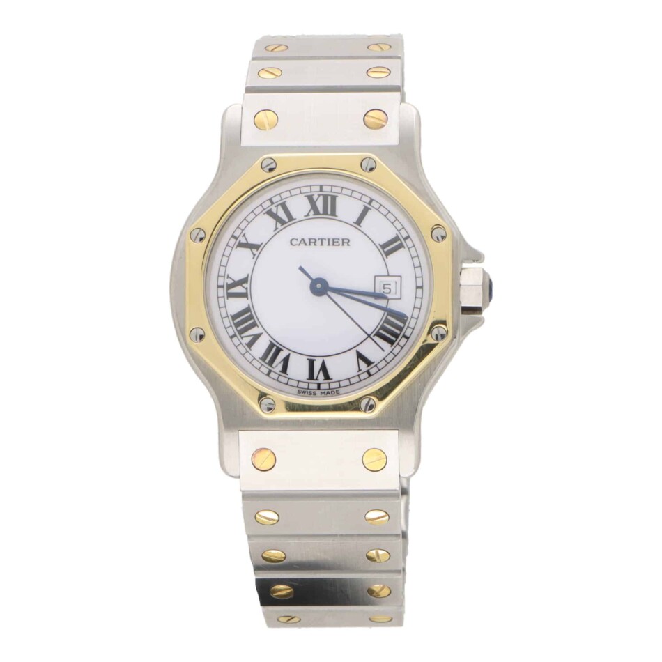 Vintage Cartier Octagonal Santos 30mm Watch in Steel and Gold