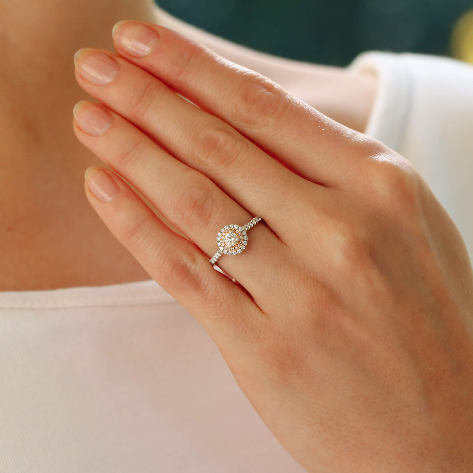 Vintage Tiffany & Co. Soleste Pink Diamond Double Halo Ring