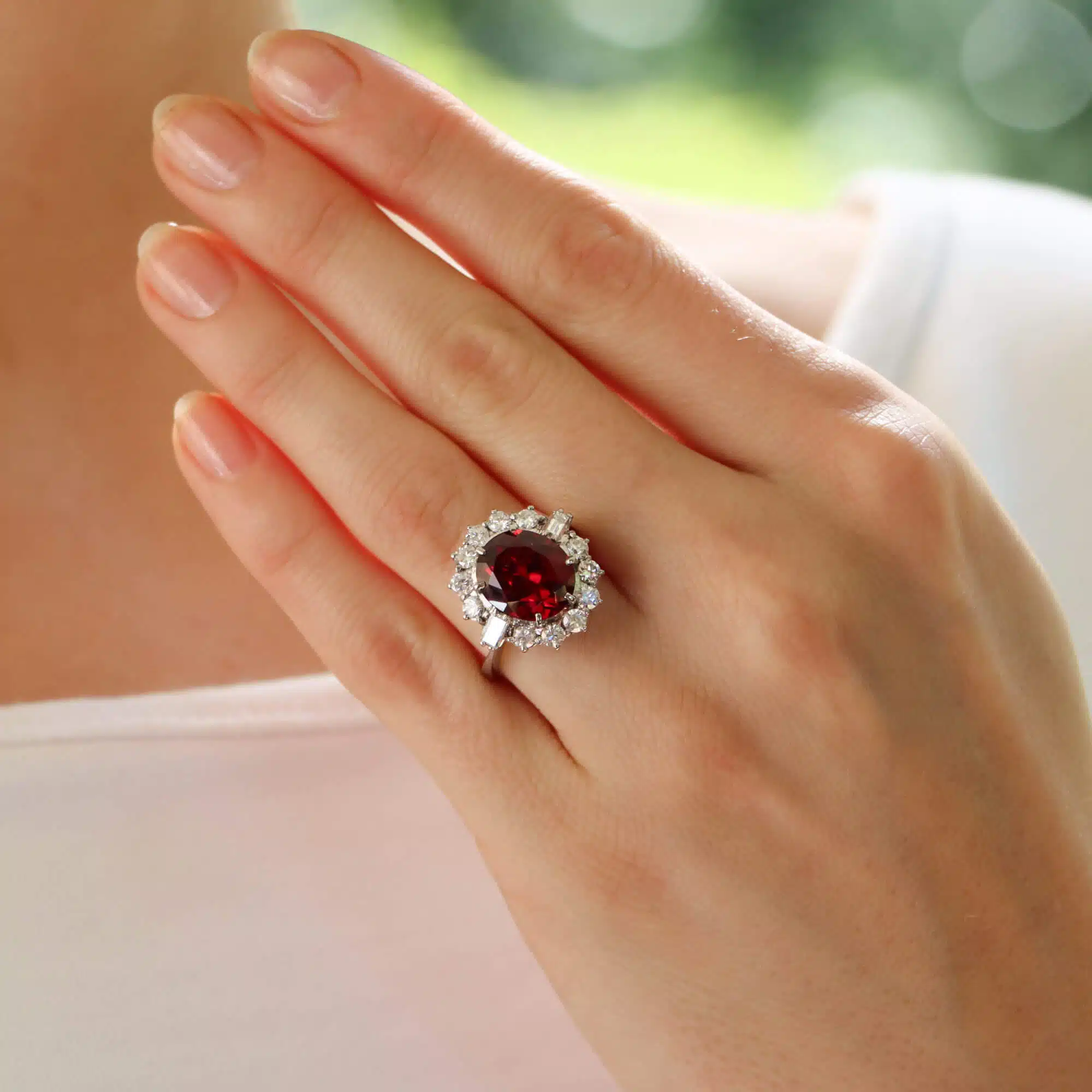 Vintage Almandine Garnet and Diamond Cluster Ring