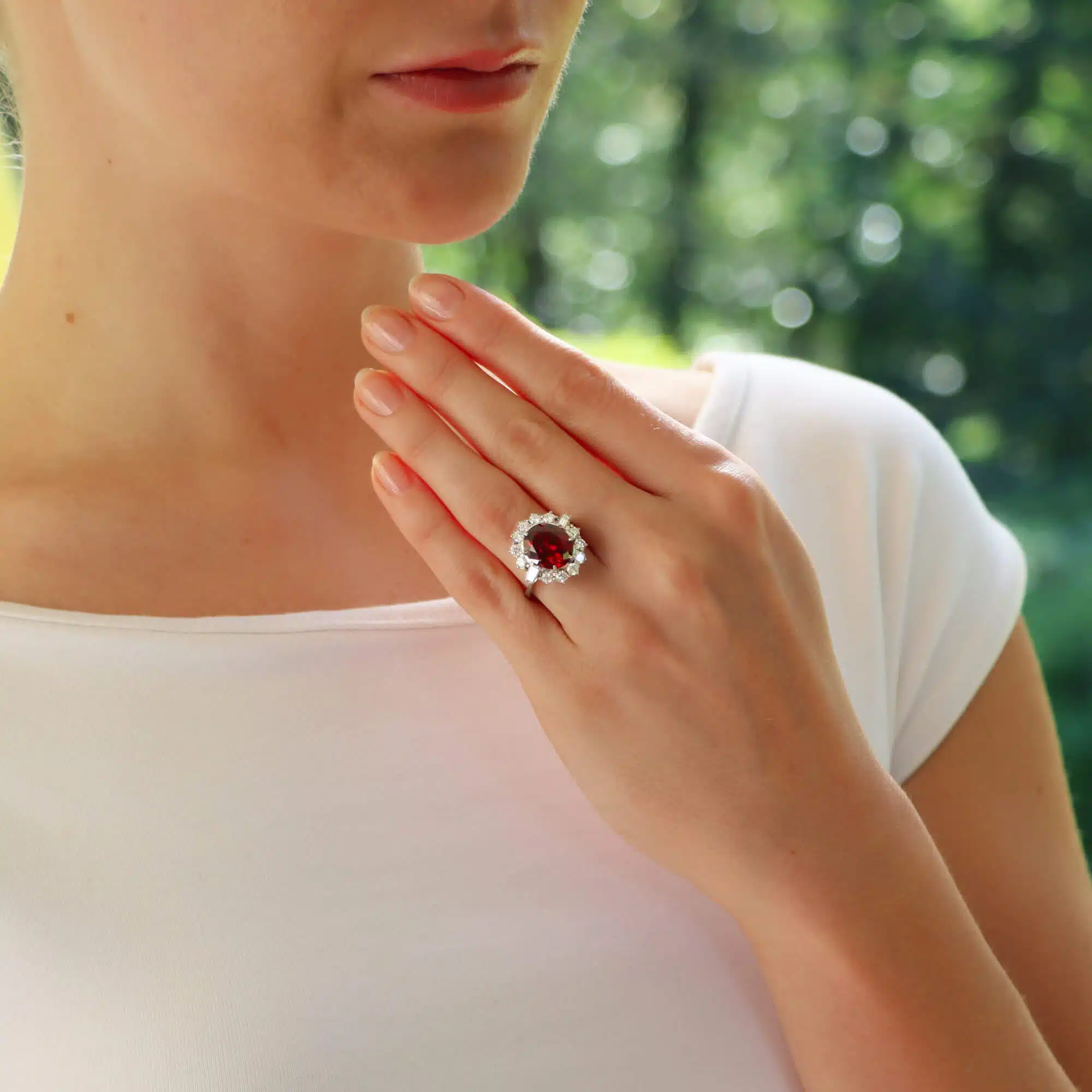 Vintage Almandine Garnet and Diamond Cluster Ring