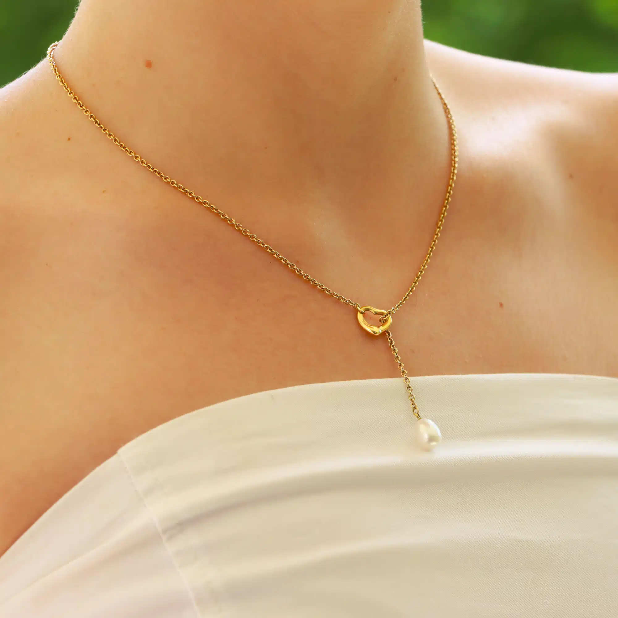 Vintage Tiffany & Co. Open Heart Lariat Pearl Necklace
