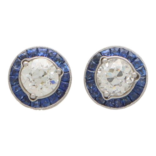 Art Deco Inspired Convertible Sapphire and Diamond Target Studs
