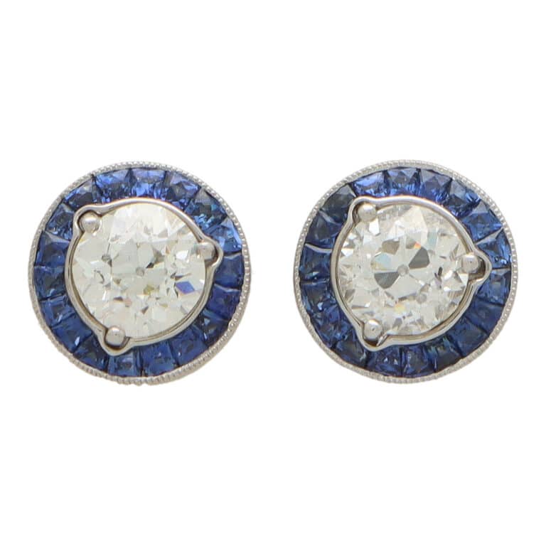 Art Deco Inspired Convertible Sapphire and Diamond Target Studs