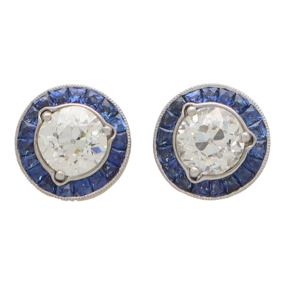 Art Deco Inspired Convertible Sapphire and Diamond Target Studs