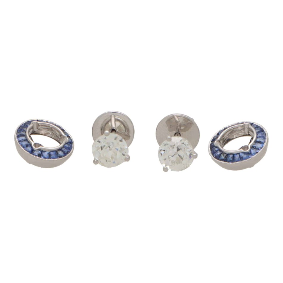 Art Deco Inspired Convertible Sapphire and Diamond Target Studs