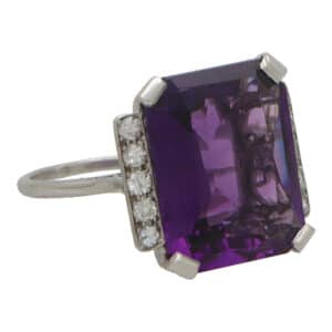 Vintage Art Deco Inspired Amethyst and Diamond Cocktail Ring