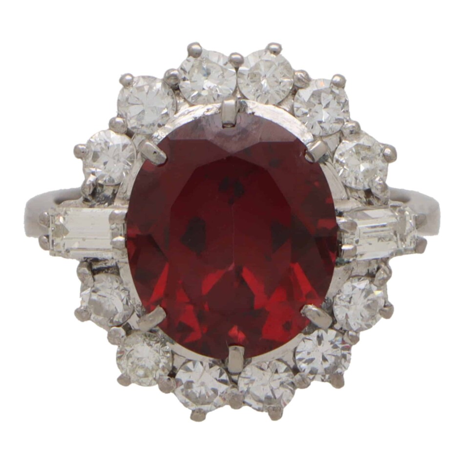Vintage Almandine Garnet and Diamond Cluster Ring