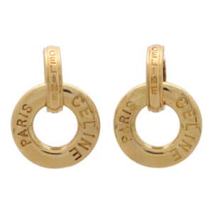 Vintage Celine Logo Detachable Hoop Earrings in Gold