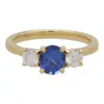 GIA Certified Diamond and Sapphire Three Stone Ring