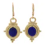 Vintage Etruscan Inspired Lapis Lazuli Drop Earrings
