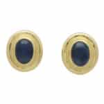 Vintage Etruscan Inspired Cabochon Blue Sapphire Stud Earrings
