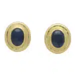 Vintage Etruscan Inspired Cabochon Blue Sapphire Stud Earrings