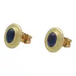Vintage Etruscan Inspired Cabochon Blue Sapphire Stud Earrings