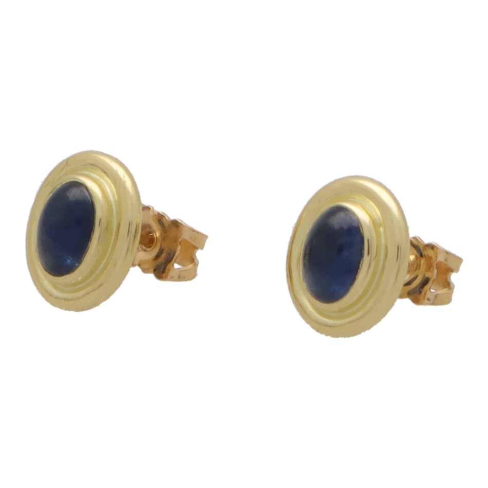 Vintage Etruscan Inspired Cabochon Blue Sapphire Stud Earrings