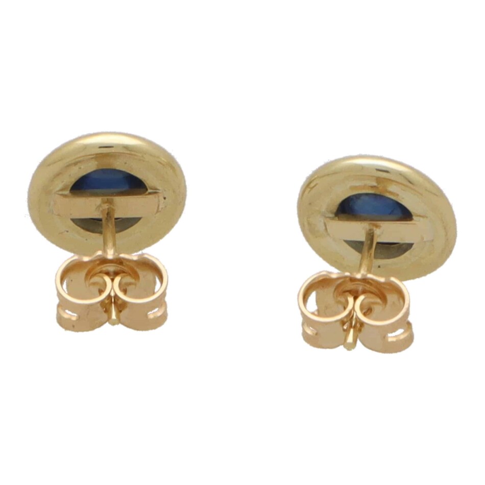 Vintage Etruscan Inspired Cabochon Blue Sapphire Stud Earrings