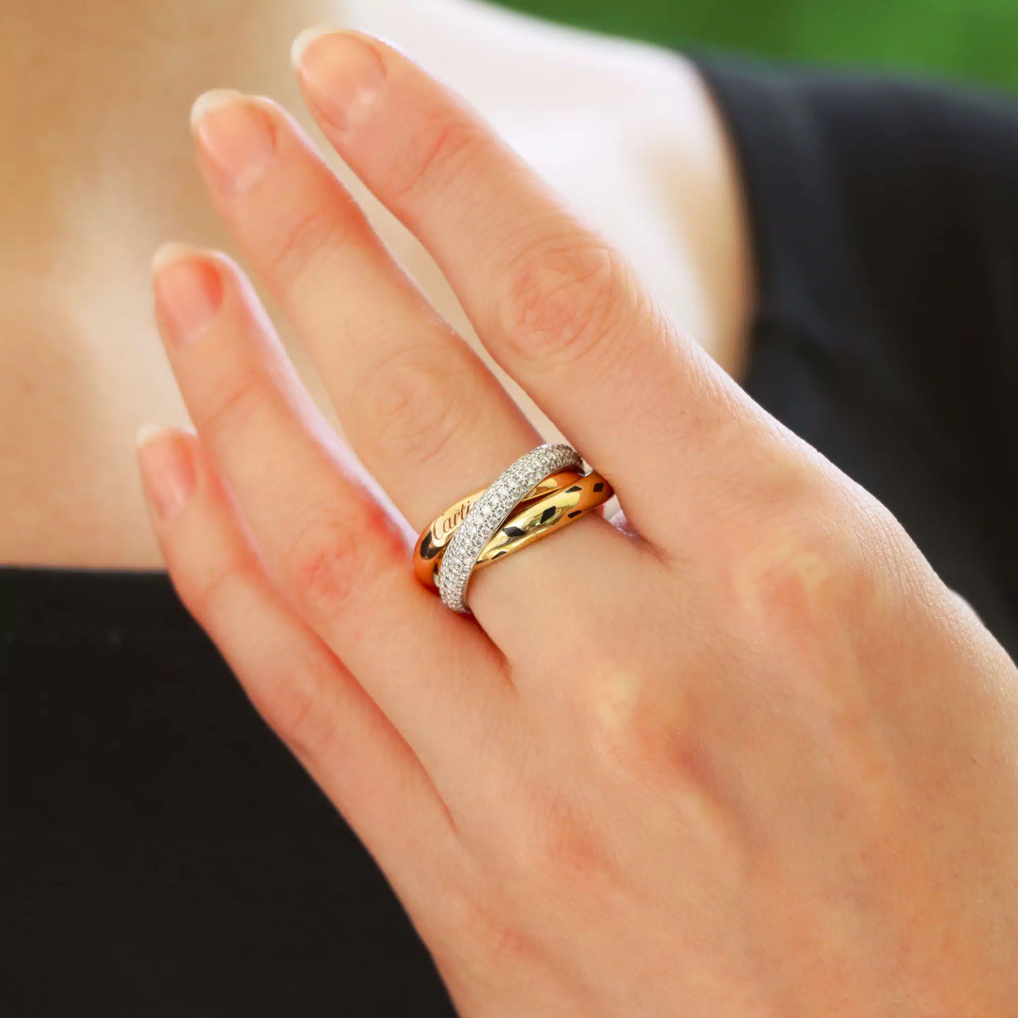 Vintage Cartier Diamond and Lacquer Trinity Ring