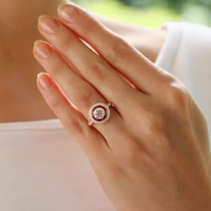 Art Deco Inspired Ruby and Diamond Target Ring