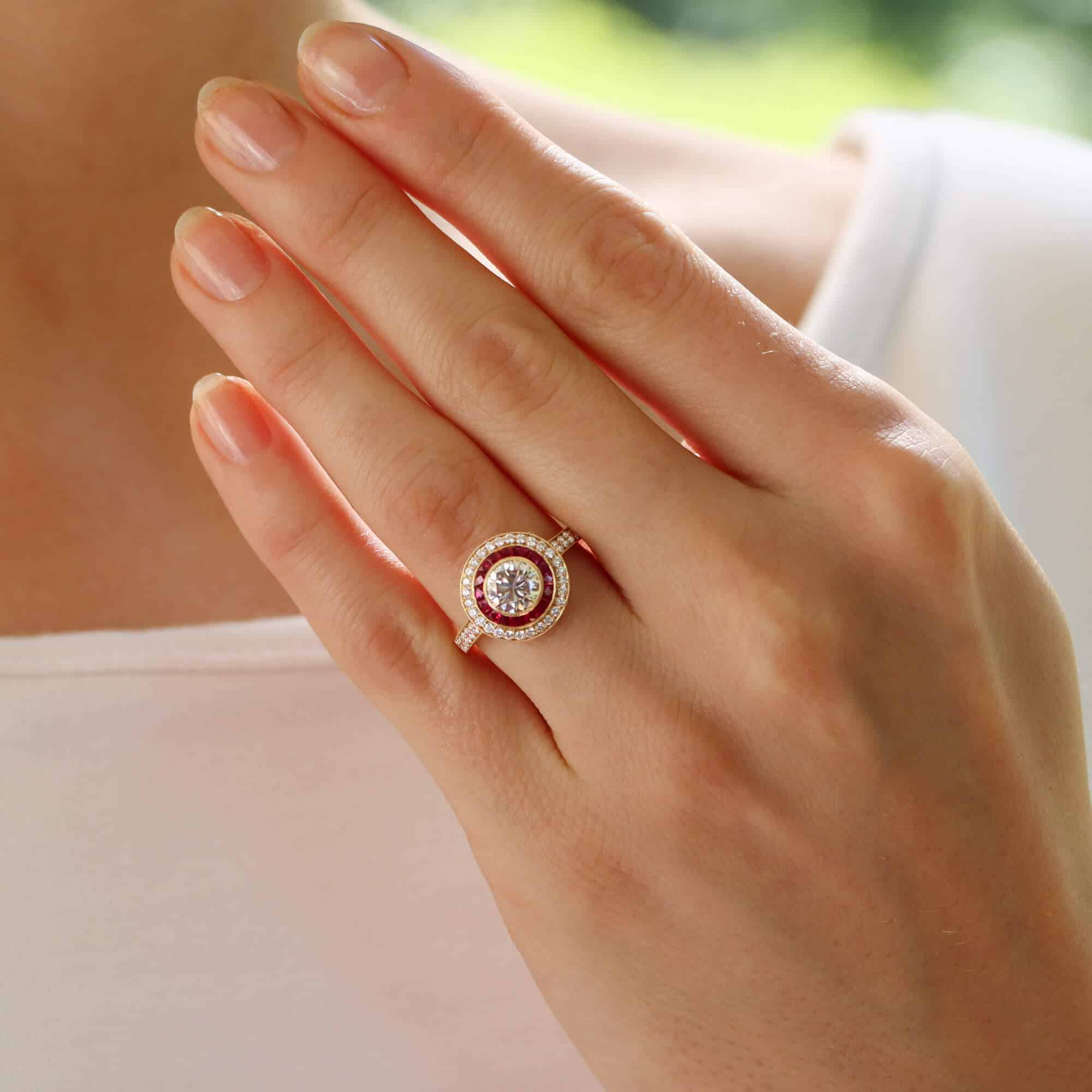 Art Deco Inspired Ruby and Diamond Target Ring