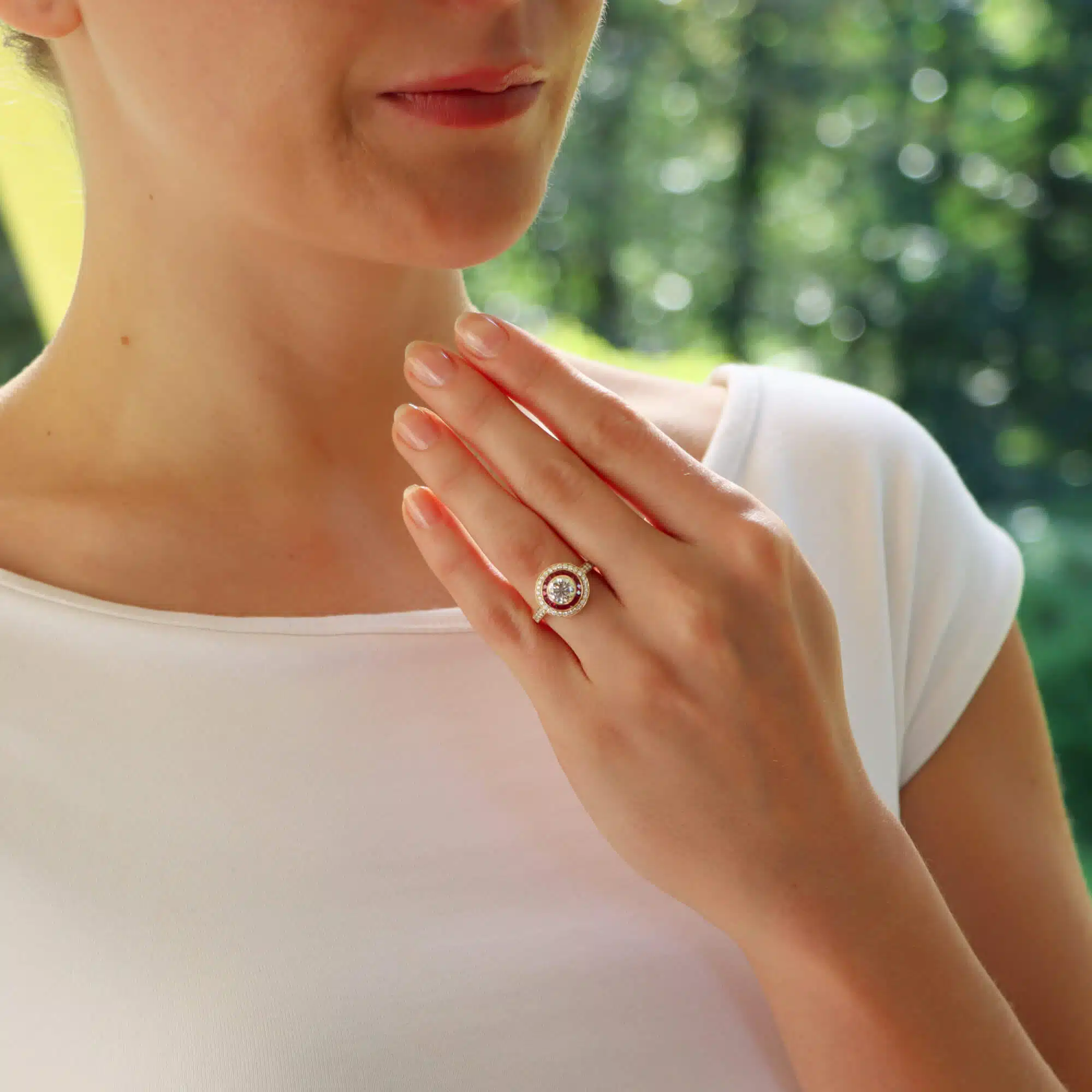 Art Deco Inspired Ruby and Diamond Target Ring