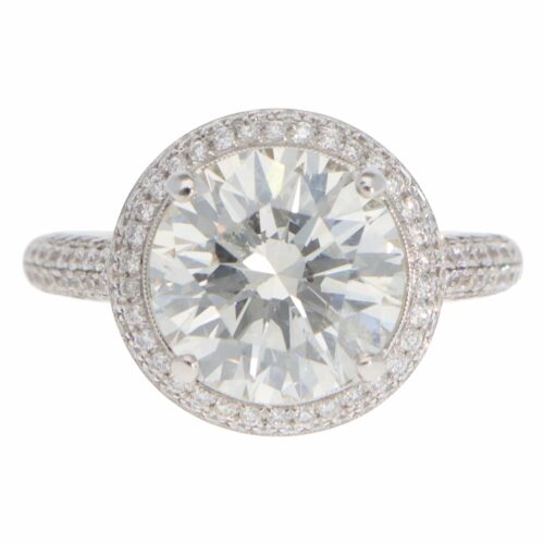 Vintage Certified 4.34ct Diamond Halo Ring in Platinum and Gold