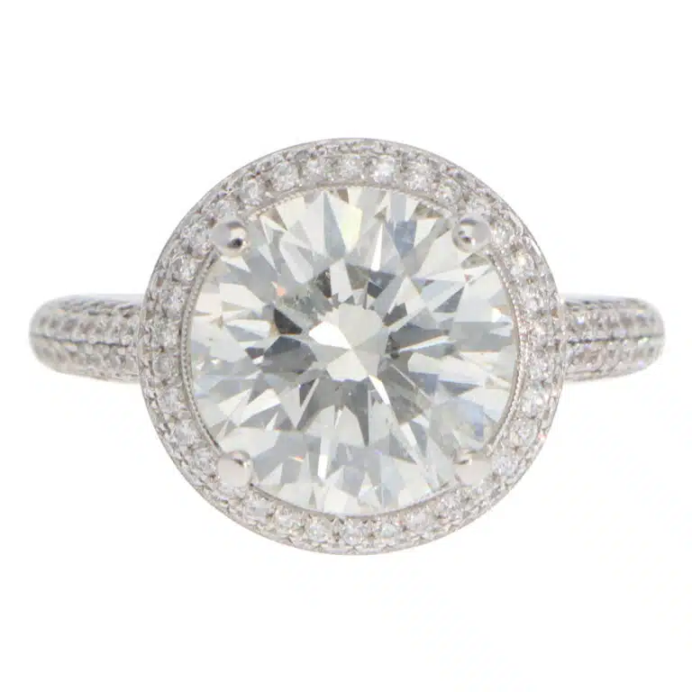 Vintage Certified 4.34ct Diamond Halo Ring in Platinum and Gold