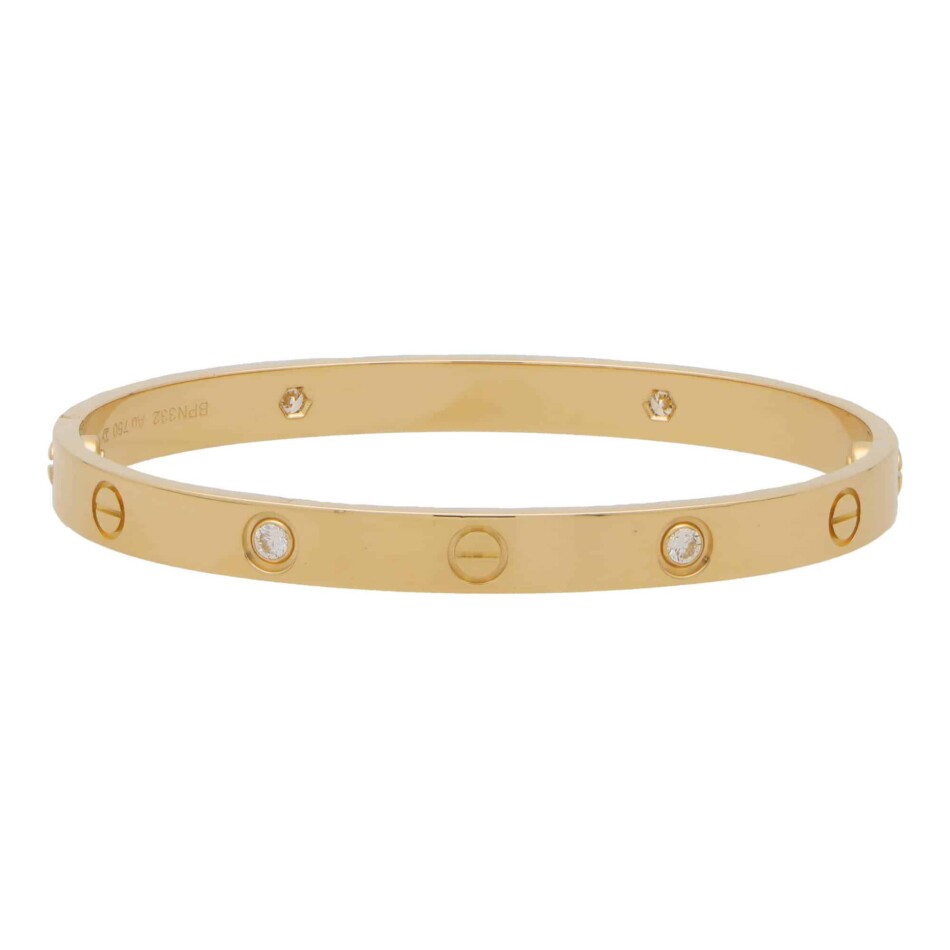 Vintage Cartier Four Diamond Love Bangle, Size 18