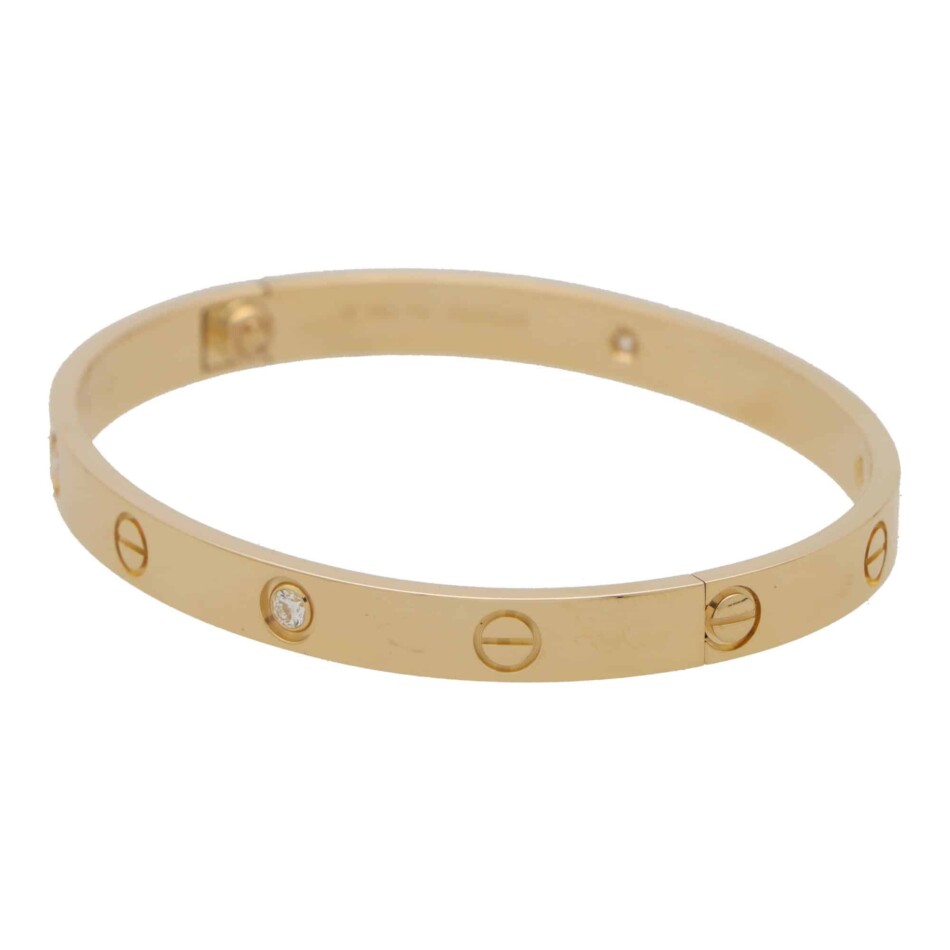 Vintage Cartier Four Diamond Love Bangle, Size 18