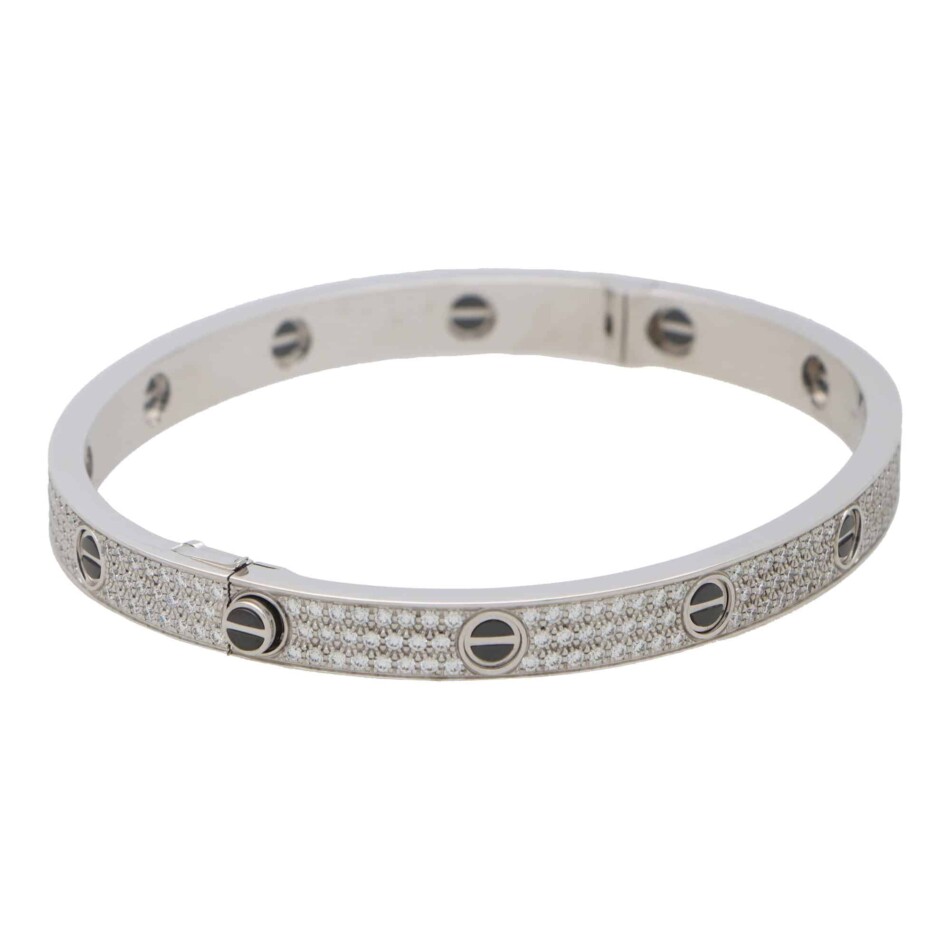 Vintage Cartier Ceramic and Diamond Paved Love Bangle 2021