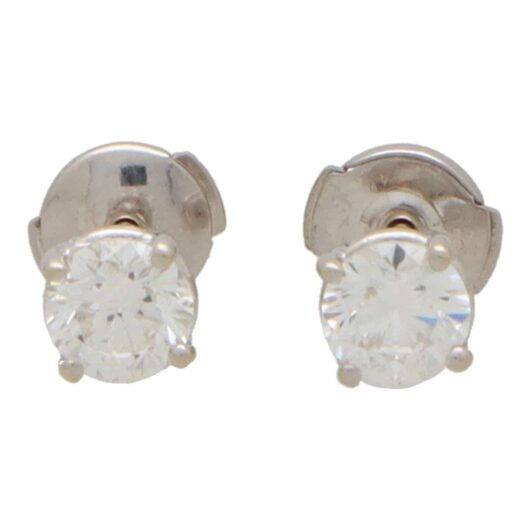 Vintage Round Brilliant Cut Diamond Solitaire Stud Earrings