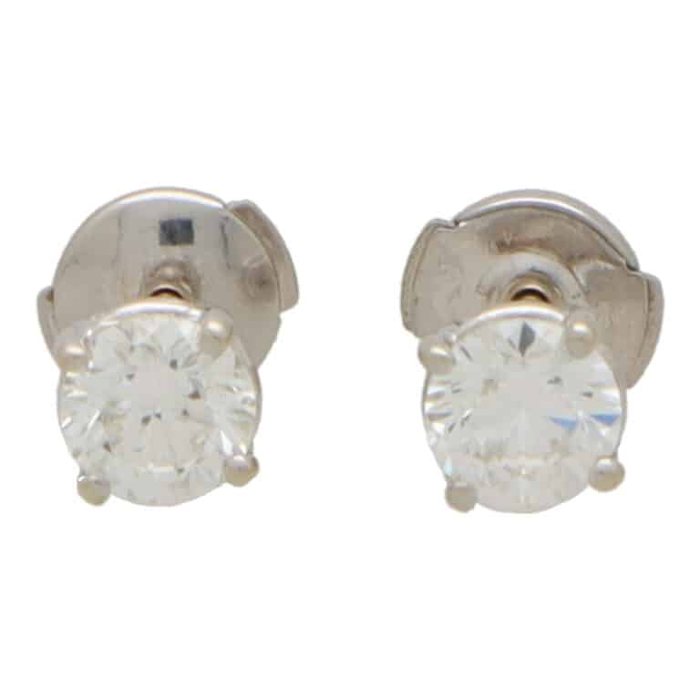 Vintage Round Brilliant Cut Diamond Solitaire Stud Earrings