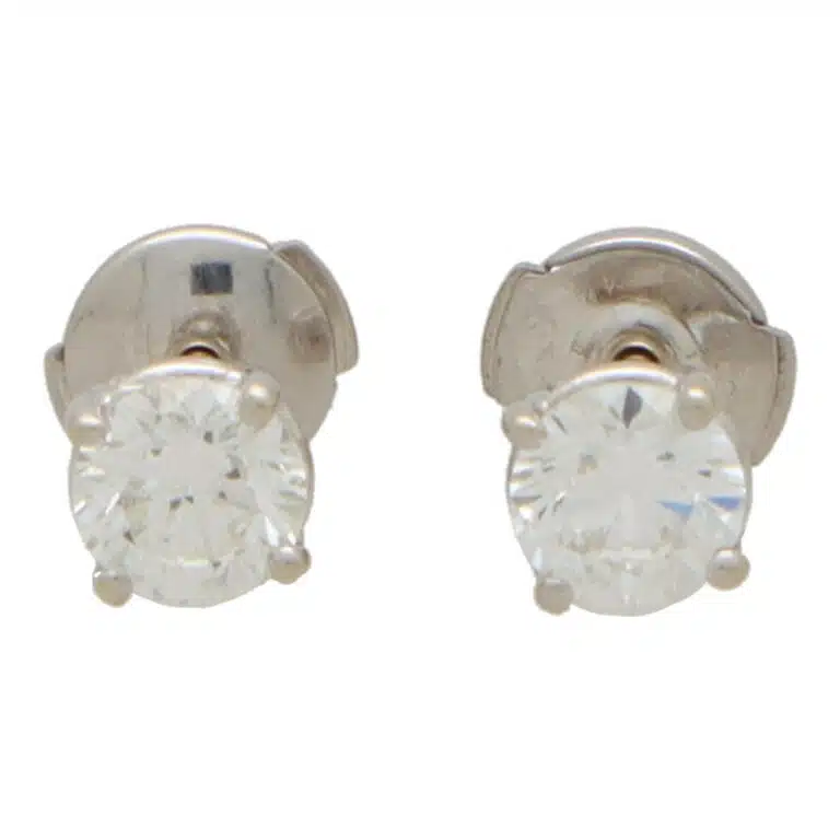 Vintage Round Brilliant Cut Diamond Solitaire Stud Earrings