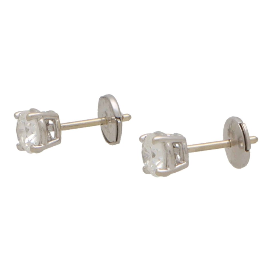 Vintage Round Brilliant Cut Diamond Solitaire Stud Earrings