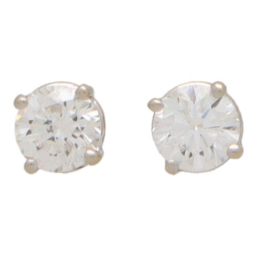 Vintage Round Brilliant Cut Diamond Solitaire Stud Earrings