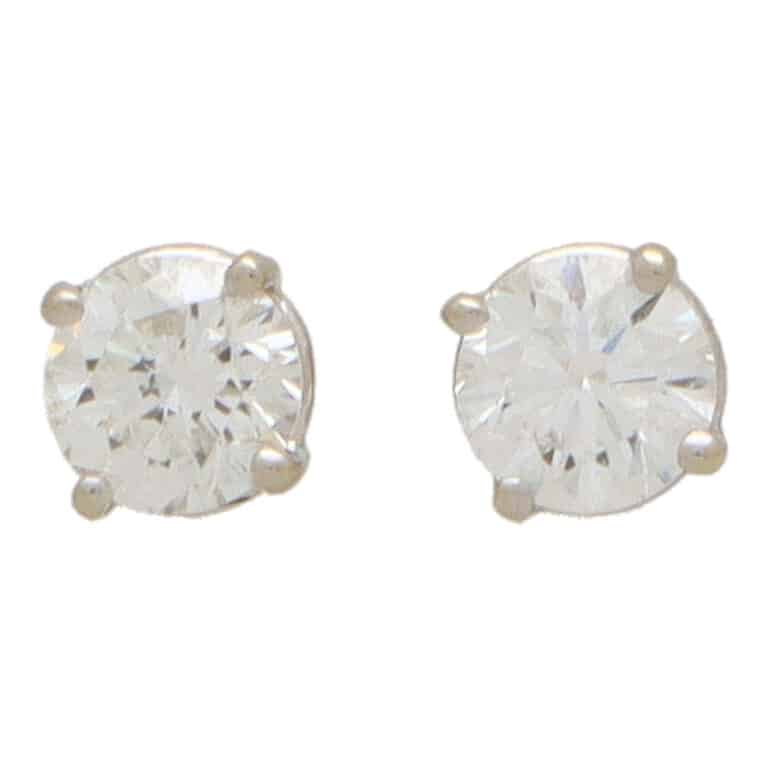 Vintage Round Brilliant Cut Diamond Solitaire Stud Earrings