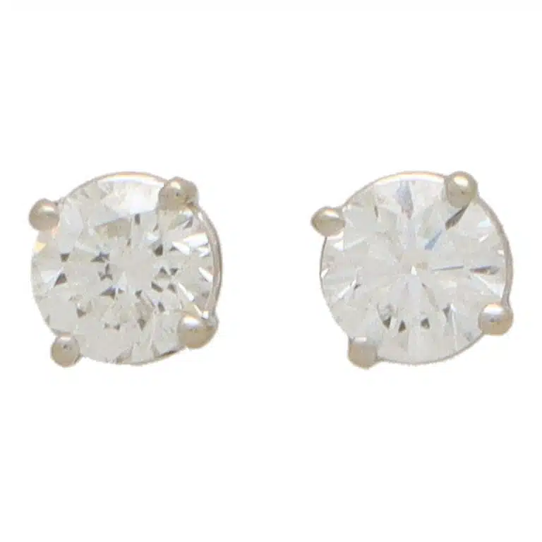 Vintage Round Brilliant Cut Diamond Solitaire Stud Earrings