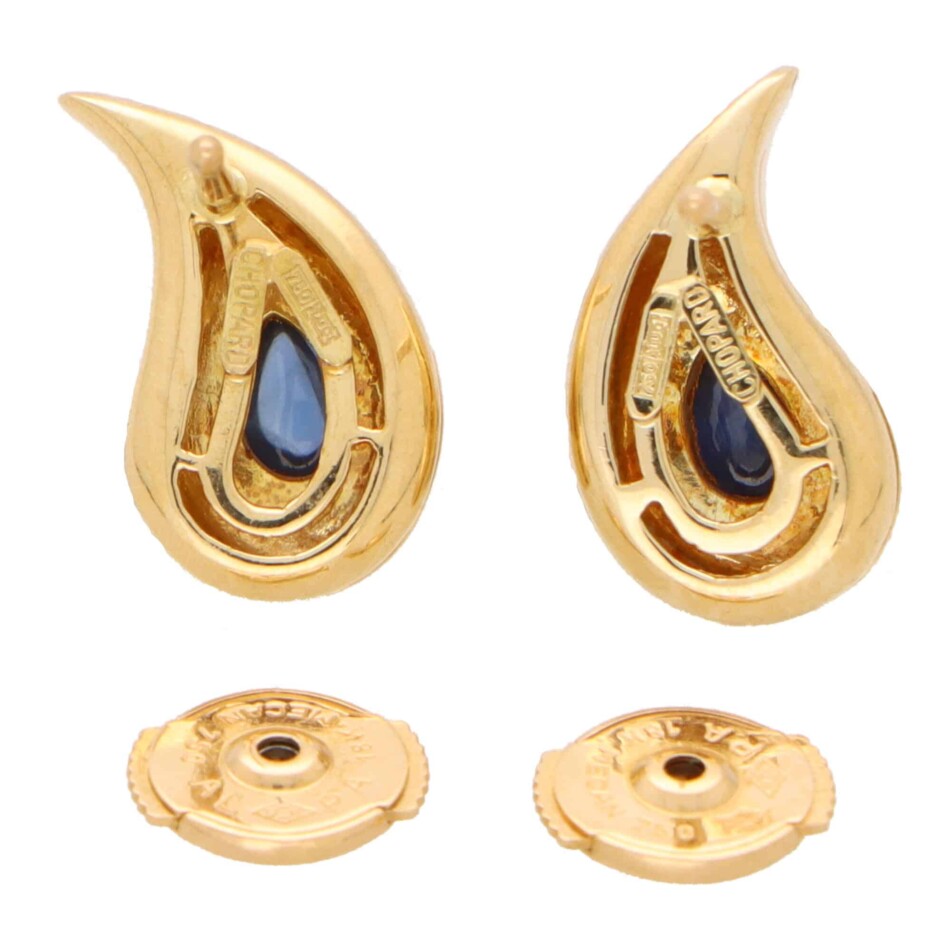 Vintage Chopard Teardrop Blue Sapphire Earrings