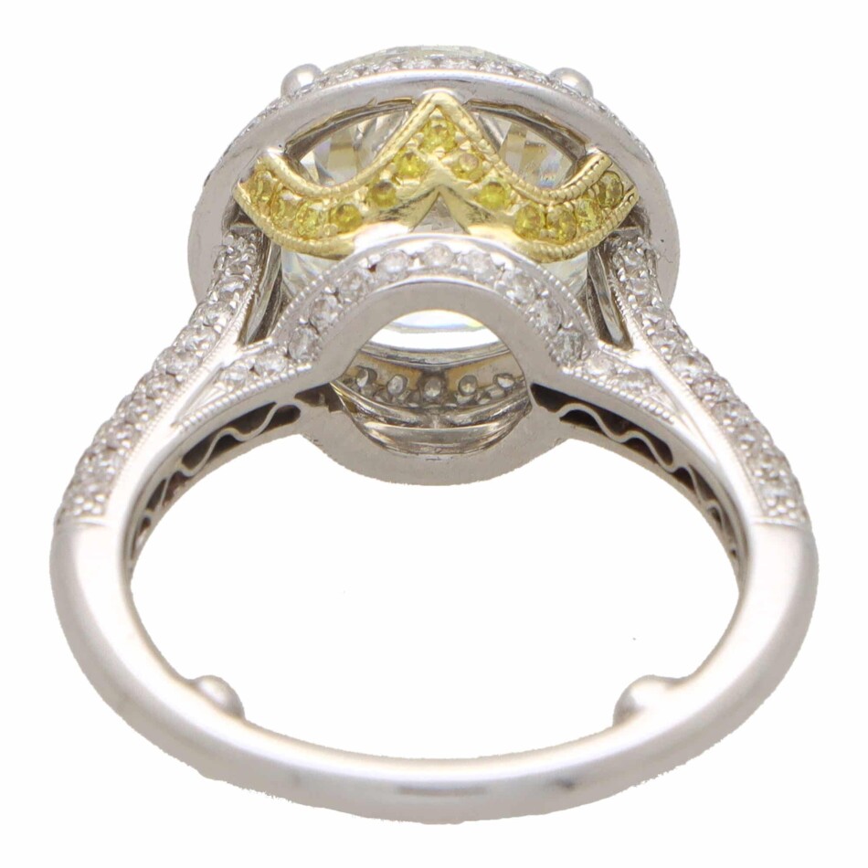 Vintage Certified 4.34ct Diamond Halo Ring in Platinum and Gold