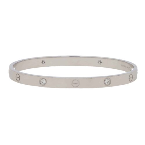 Vintage Cartier Four Diamond Love Bangle in White Gold, Size 21
