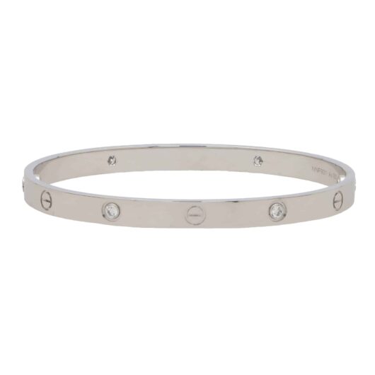 Vintage Cartier Four Diamond Love Bangle in White Gold, Size 21