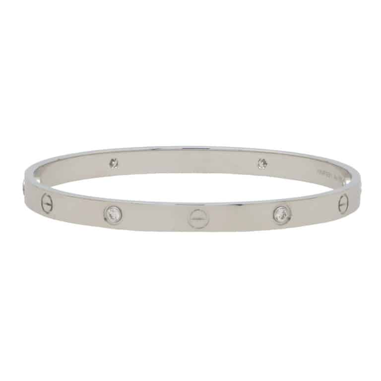 Vintage Cartier Four Diamond Love Bangle in White Gold, Size 21