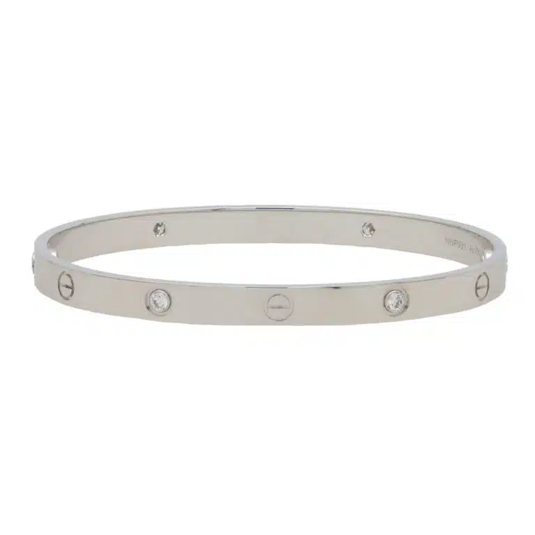 Vintage Cartier Four Diamond Love Bangle in White Gold, Size 21