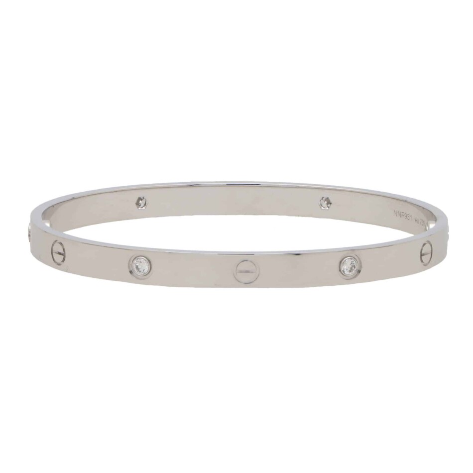 Vintage Cartier Four Diamond Love Bangle in White Gold, Size 21
