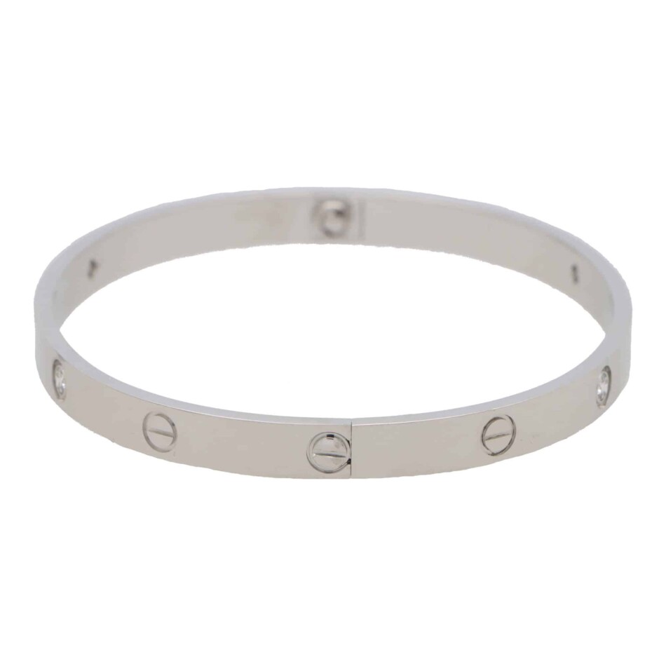 Vintage Cartier Four Diamond Love Bangle in White Gold, Size 21