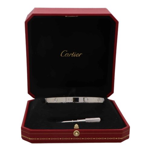 Vintage Cartier Four Diamond Love Bangle in White Gold, Size 21