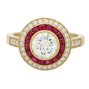 Art Deco Inspired Ruby and Diamond Target Ring