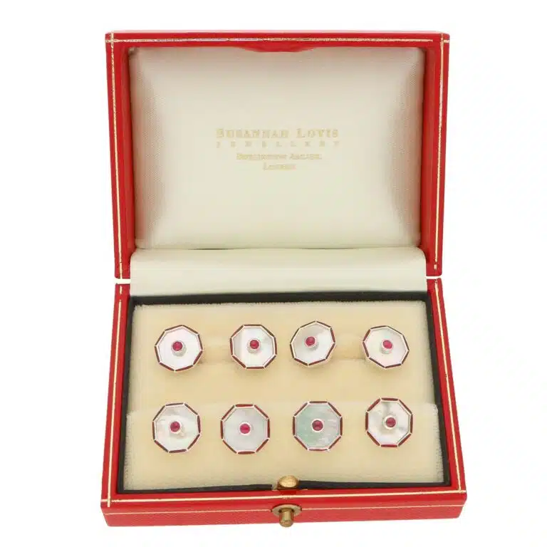 Ruby Mother of Pearl and Enamel Octagonal Dress Set