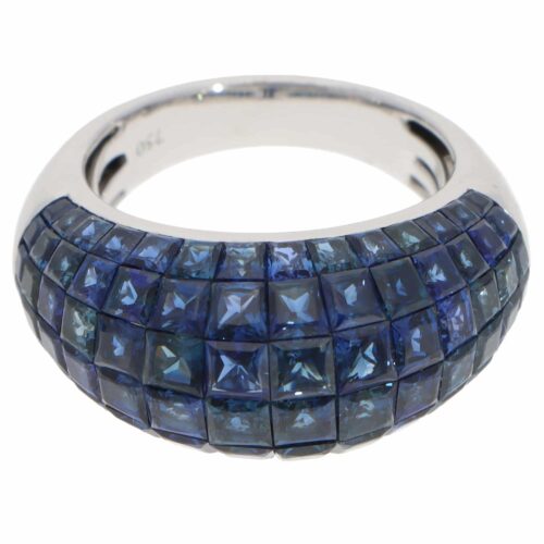 Contemporary Sapphire Invisible Set Bombe Ring in White Gold