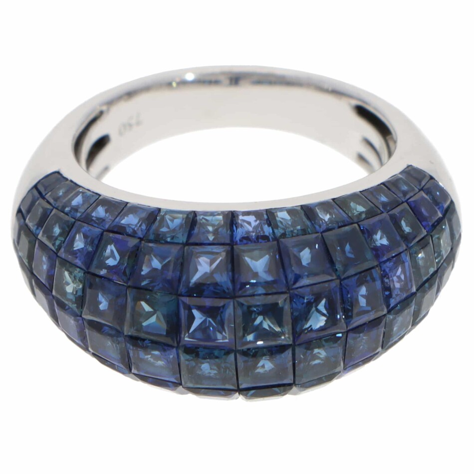 Contemporary Sapphire Invisible Set Bombe Ring in White Gold