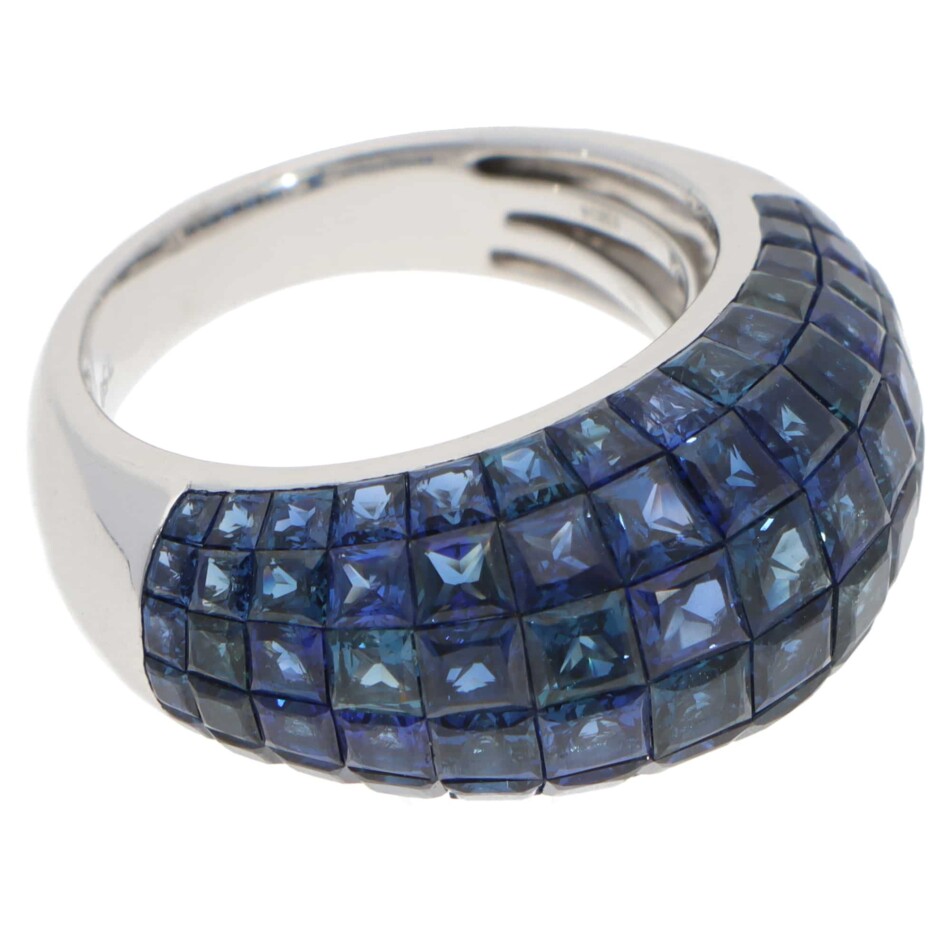 Contemporary Sapphire Invisible Set Bombe Ring in White Gold